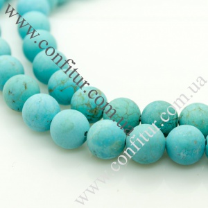 Бусины 10 мм Говлит натуральный камень матовый круглые окрашенные бирюзовые, отв. 1 мм
