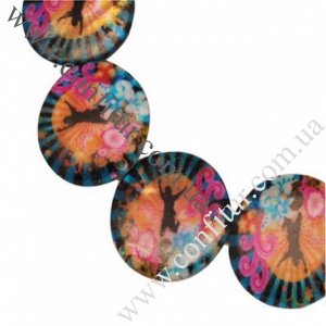 Бусины 20*3 мм Перламутр пресноводный плоско-круглые с принтом разноцветные, отв. 1 мм