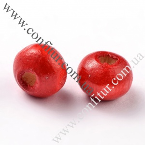 Бусины 18 мм деревянные натуральные круглые окрашенные красные, отв. 4 мм