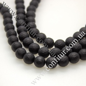 Бусины 8 мм Агат натуральный камень матовые круглые граненые черные, отв. 1 мм