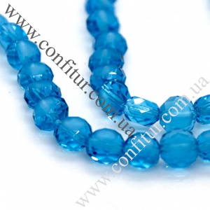 Бусины 8*5 мм стеклянные плоско-круглые граненые прозрачные матовые голубые, отв. 1 мм