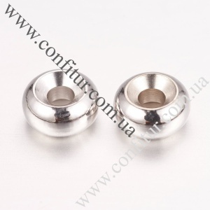 Разделители для бусин 6*3 мм латунные плоско-круглые белое золото, отв. 2 мм