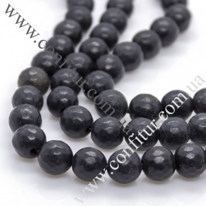 Бусины 8 мм Шунгит натуральный камень круглые граненые черные, отв. 1 мм