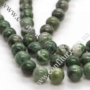 Бусины 8~8,5 мм Нефрит натуральный камень круглые зелено-белые, отв. 1 мм