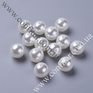 Бусины 10*9,5 мм Акрил имитация жемчуга круглые белые, отв. 2,5 мм