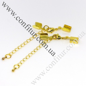 Концевик Латунный с зажимами 13*5 мм карабином 12*7,5*3 мм и цепочкой 50*3,5 мм с утяжелителем, золото