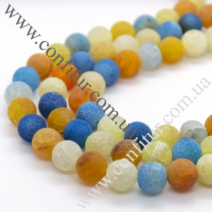 Бусины 10 мм Агат натуральный камень кракле матовые круглые разноцветные, отв. 1 мм