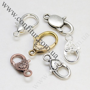 Застежка 9~16*17,5~31*5~6,5 мм карабин-лобстер микс цветов и размеров тибетский стиль, отв. 2~3 мм