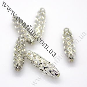 Бусины 19*5 мм Латунные филигранные овальные серебро, отв. 1,5 мм