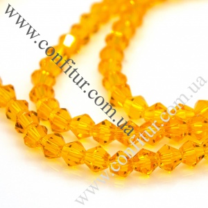 Бусины 4*4 мм Стекло имитация австрийский хрусталь граненые биконус оранжевые, отв. 1 мм