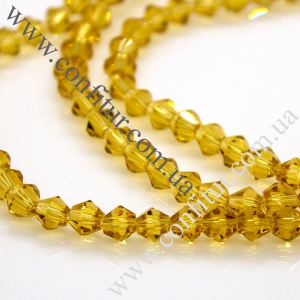 Бусины 4*4 мм Стекло имитация австрийский хрусталь граненые биконус золотые, отв. 1 мм