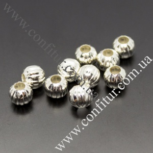 Бусины 8 мм Металл круглые тыковки серебро, отв. 3 мм