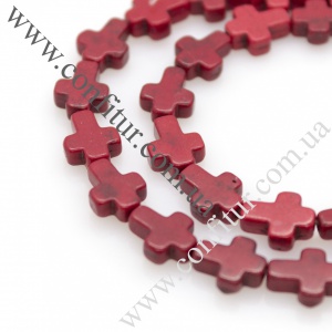 Бусины 10*8*3 мм Бирюза синтетический камень окрашенные крест красные, отв. 1 мм