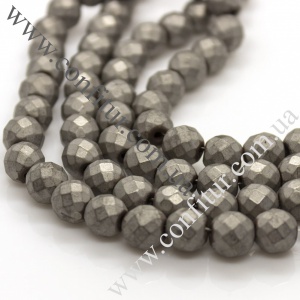 Бусины 8 мм Гематит немагнитный синтетический камень гранены матовые круглые серые, отв. 1 мм