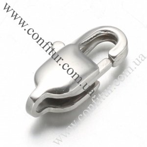 Застежка 15*7*4 мм Сталь нержавеющая 304 карабин-лобстер платина, отв. 1*1,5 мм