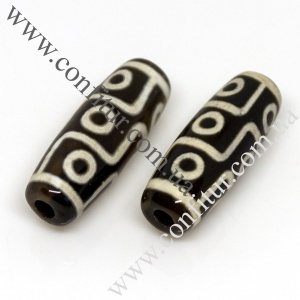 Бусины Дзи 30*10 мм Агат натуральный рисунок 9 глаз овальные черные, отв. 2,5~3 мм