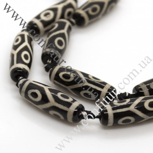 Бусины Дзи 30*12 мм Агат натуральный с рисунком 6 глаз тибетский стиль овальные черные, отв. 2 мм
