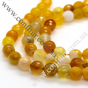 Бусины 8 мм Агат натуральный камень граненые круглые темно-желтые, отв. 1 мм