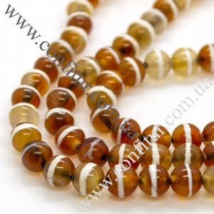 Бусины Дзи 8~8,5 мм Агат натуральный камень полосатый рисунок круглые коричневые, отв. 0,8 мм