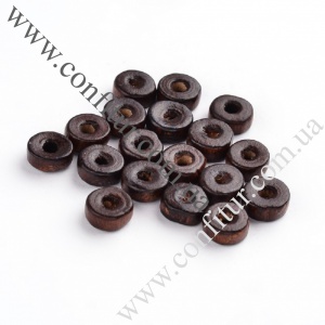 Бусины 8*4 мм Деревянные окрашенные плоско-круглые коричневые, отв. 2,5 мм