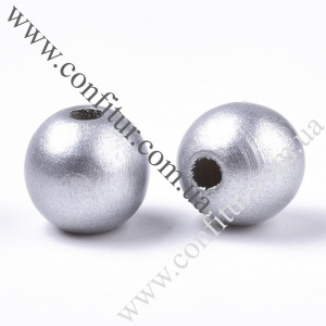 Бусины 12*11 мм Деревянные окрашенные круглые серебрянные, отв. 3,5 мм