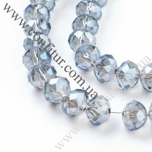 Бусины 10*8 мм Стеклянные прозрачные граненые с гальваническим покрытием счеты синие, отв. 1 мм