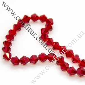 Бусины 6*6 мм Стекло имитация австрийский хрусталь биконус красные, отв. 1 мм