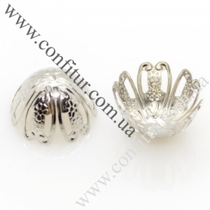Шапочки для бусин 12*7 мм Латунь цветок платина, отв. 1 мм