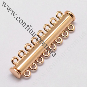Застежка магнитная 46*13,5*7 мм Латунь слайдер на 8 нитей трубка золото, отв. 2 мм
