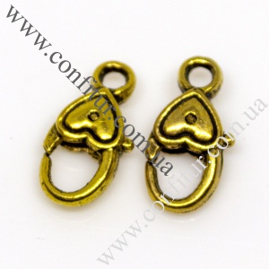 Застежка 17,5*9 мм карабин-лобстер сплав тибетский стиль античное золото, отв. 2 мм