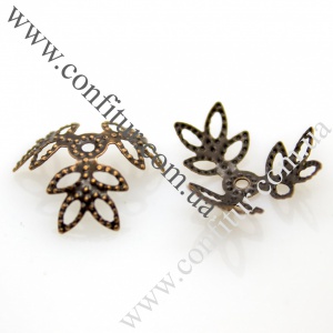 Шапочки для бусин 13*4 мм Металл цветок красная медь, отв. 1 мм