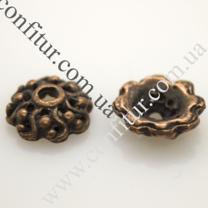 Шапочки для бусин 10*4,5*2 мм Сплав бижутерный тибетский стиль красная медь, отв. 2 мм